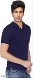 Men's navy blue cotton blend polo collar neck T-shirt, perfect for casual or business wear, premium quality soft fabric