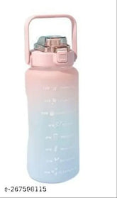 Purple plastic motivational 2000ml water bottle with leak proof design, perfect for gym, running, camping, outdoor sports. BPA free, ideal gift, features inspirational quote and time marker, wide mouth opening, flip top lid, removable straw, and portable design with wrist strap, hidden loop handle, and anti-skid grip