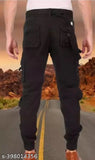 Black cotton blend cargo jeans for men, size 28/30/32/34, solid black design