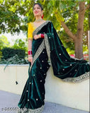 Velvet embroidered Bollywood-style wedding saree with separate dupion silk blouse, Indian origin
