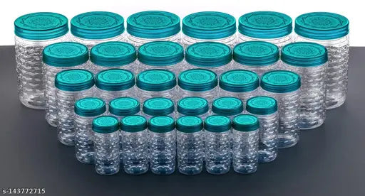 SeaGreen plastic kitchen container combo set, airtight storage for 250ml, 300ml, 650ml, 1200ml, and 2000ml containers, perfect for grocery storage (Pack of 30)