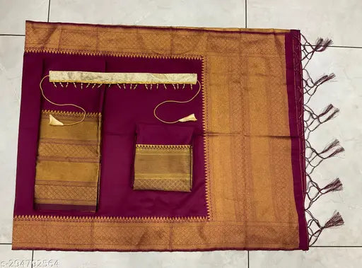 South Indian Narayanpet Half Saree set in art silk, zari work with unstitched lehenga (3.75m), blouse (0.8m), and dupatta (2.5m). Beautifully tussled edges, best quality fabric, Indian origin