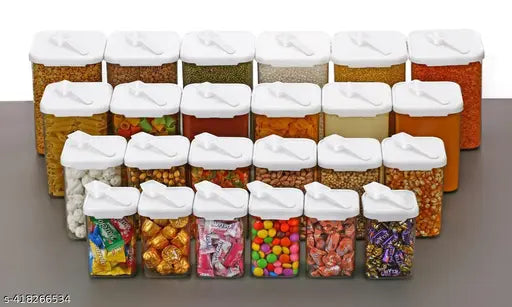 Transparent Pet Plastic Airtight Canister Set, food-grade & BPA-free, stackable, odor-free, available in 350ml, 650ml, 900ml, and 1400ml