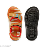 Tan/red patent leather kids sandal, durable and comfortable for boys aged 12-18 months to 4-4.5 years, featuring a print net pattern and Velcro fastening