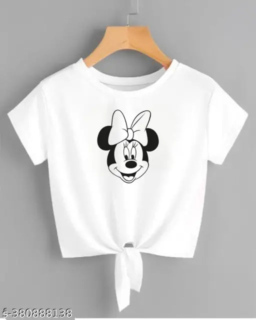 White Lycra short-sleeved top with single Minnie Mouse print, India origin