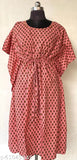Cotton block print kaftan kurta, free size Chikankari georgette with three-quarter sleeves - Indian handcrafted ethnic wear