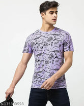 Cotton blend half sleeve overall printed T-shirt for men, stylish and trendy Leotude clothing on display