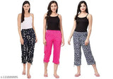 Cotton NANDAVAN nightwear capri set of 3 (varies), soft & breathable all-weather pajamas with two side pockets and elasticated waistband