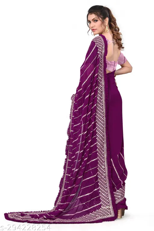 Embroidered Georgette saree with satin silk blouse, 9mm C-pallu sequence, India-made, perfect for all occasions