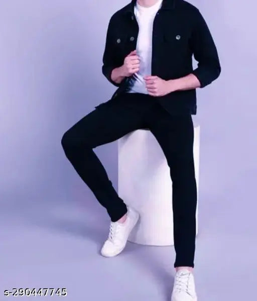 Black denim Eanay jeans, solid pattern and comfortable for any occasion