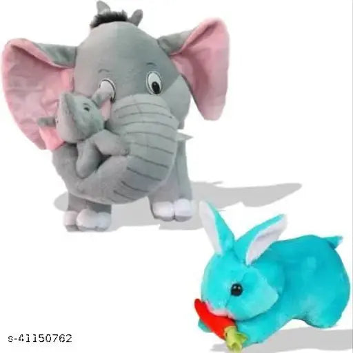 Multicolor soft rabbit & elephant stuffed toys, perfect unisex birthday gift for kids aged 0-2, India origin