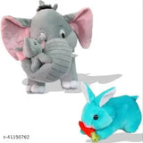 Multicolor soft rabbit & elephant stuffed toys, perfect unisex birthday gift for kids aged 0-2, India origin