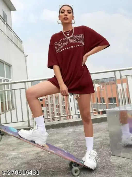 Large printed polycotton round neck t-shirt for women, vibrant design, Indian origin