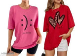 Large cotton blend graphic print women's t-shirt pack of 2 (S, M, L, XL, XXL), Indian origin