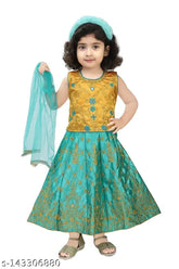 Cotton blend party wear lehenga set with embroidered patterns, perfect for special occasions. Sizes range from 6-9 months to 2-3 years. Made in India