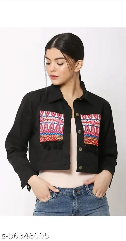 Pretty designer cotton waistcoat, printed net pattern for women, long sleeves - size S (bust 32in, length 23in), made in India