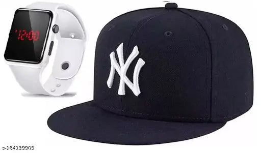 Self-designed cotton hip-hop cap combo with black square Dail LED watch for men and boys, India origin