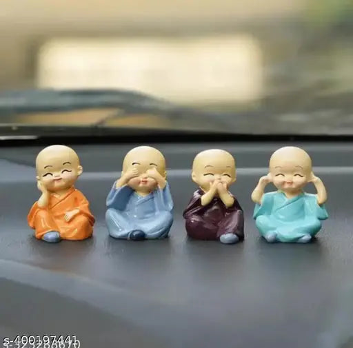 Resin monk figurine set, 4 pieces home decoration from India