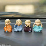 Resin monk figurine set, 4 pieces home decoration from India