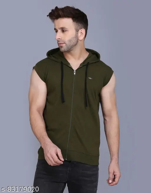 Menkovy cotton blend sleeveless men's front zip T-shirt combo - set of 2 in various sizes for casual style elevation, originating from India