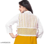 Trendy cotton-blend waistcoat for women, self-designed net pattern, three-quarter sleeves