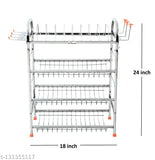 Stainless steel 4-shelf kitchen organizer, modular rack for plates and cutlery, 24x18 inch, Akaya Creations from India