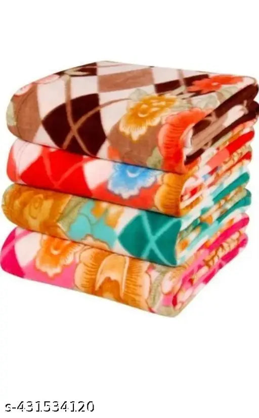 Assorted multicolor lightweight fleece blanket set (4 pcs, 90 x 60 inches), skin-friendly prime collections for year-round warmth and elegance