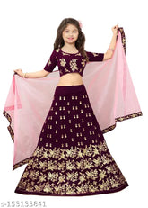 Silk semi-stitched blue lehenga choli for girls aged 3-13, embellished with party embroidery and net dupatta