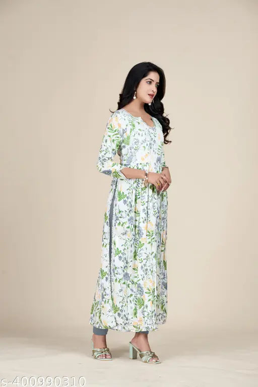 Pure cotton Naira cut long length gota lace summer kurti, three-quarter sleeves with half lining, Indian printed design for women's XS size (34in bust)