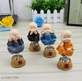 Multicolor poly resin Spring Buddha toy set (4 pcs) - Religious idols for car dashboard decoration, Indian artisan crafted