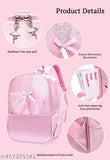 Pink polyester net children's school bag for primary school students (7-12 years), features cartoon design and adjustable shoulder strap. Perfect size for daily use in school or leisure activities