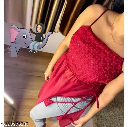 Georgette embroidered sleeveless kurti, Indian women's fashion