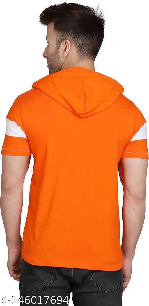 Orange cotton blend hooded half sleeve t-shirt with printed design, ideal for men's casual wear. Cryptic SL0020 ADV ORANGE t-shirt in size S/M/L/XL