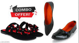 Black Flower & Black Belly Knot patent leather slippers for women's latest fashionable collection. Ideal for daily use, office wear, and parties. Comfortable, flexible, and stress-free design with a secure grip sole. Made by Spoiltbrat in India