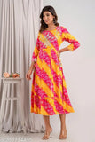 Rayon Anarkali Kurta, printed Bhandej design, vibrant Indian women's clothing in 4XL, 5XL sizes