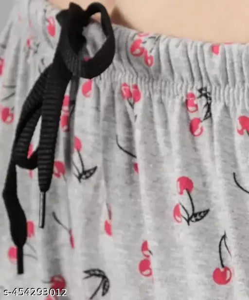 Charry print cotton blend maxi pyjama set for women - trendy lounge wear with side pockets