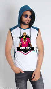 Freefire gaming characters cotton blend sleeveless t-shirt, trendy print design for sports, active, or casual wear