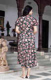 Multicolor embroidered rayon Anarkali kurti for women, short sleeves, S (36in bust, 48in length)