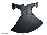 Black rayon stylish anarkali kurti with gown flare, solid print on long three-quarter sleeve design for women, India