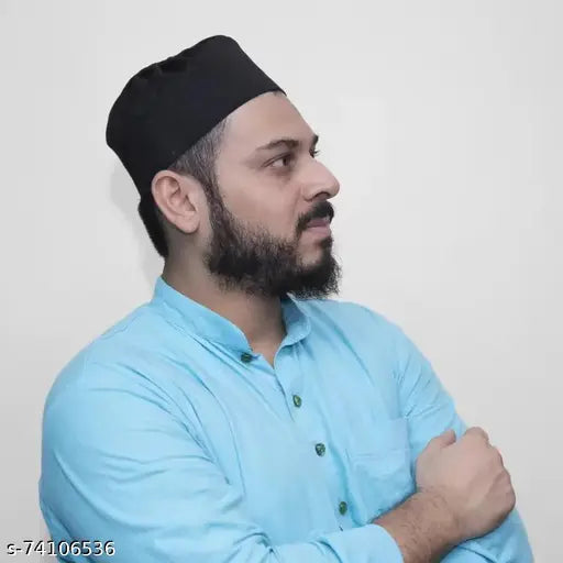 Black cotton skull cap, solid prayer cap from India