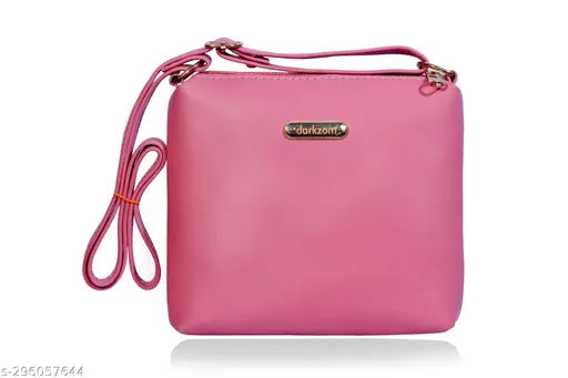 Darkzom pink PU sling bag, solid pattern, spacious compartment, zipper pocket, perfect gift for various occasions