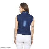 Denim lycra blend sleeveless jacket, stylish latest women's fashion accessory from India