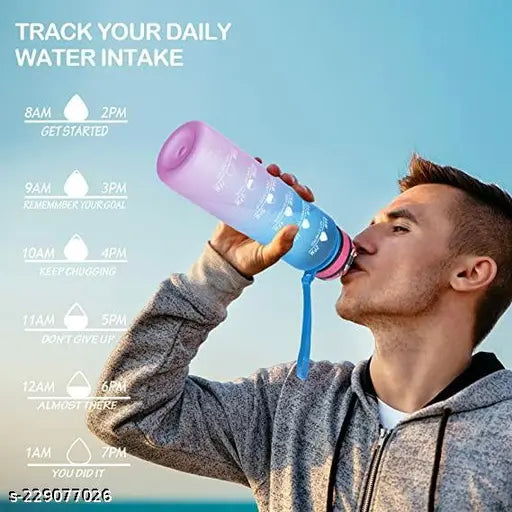 Multicolor unbreakable sipper water bottle for adults and kids (1L), inspirational quote & time marked, BPA-free, perfect for office, gym, or gifts