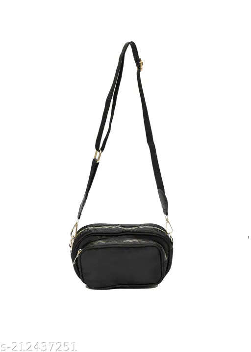 Solid polyester parachute sling bag, free size for travel makeup organization and smartphone storage