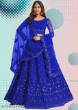 Embroidered net lehenga-choli set with dupatta, Indian semi-stitched traditional wear