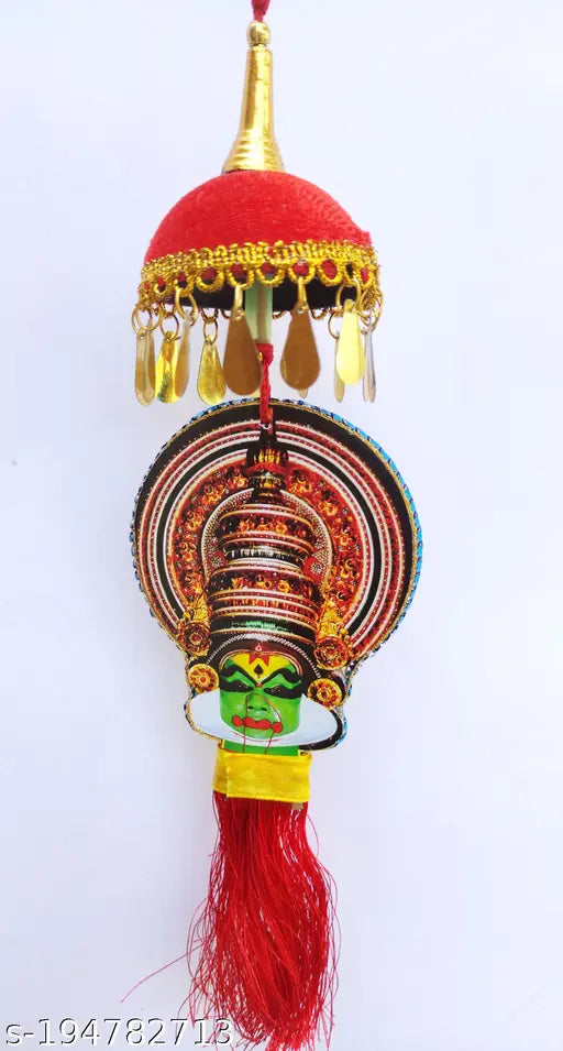 Handcrafted Kathakali faces and umbrella artwork car hanging ornament, Indian nettipattam for automobiles