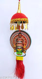 Handcrafted Kathakali faces and umbrella artwork car hanging ornament, Indian nettipattam for automobiles