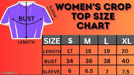 Trendy cotton blend printed crop top, short sleeves, feminine design for women (S: Bust 34in, Length 17in)