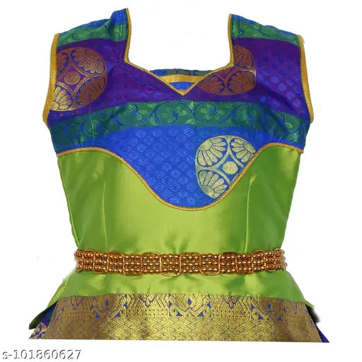 Cotton-silk Ajantha Pattu Leghangha Choli with waist belt, floral design for girls aged 6 months to 8 years, traditional Indian festive wear