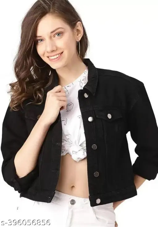 Black denim jacket for kids, solid design in sizes 15-16 years, affordable and premium quality